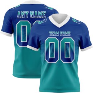 Custom Royal Teal-White Authentic Gradient Square Shape Flag Football Jersey